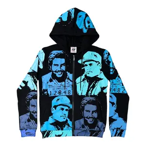 Asaaali Blue Gradient Graphic Portrait Zip Hoodie – Y2K Streetwear Oversized Full Zip Jacket