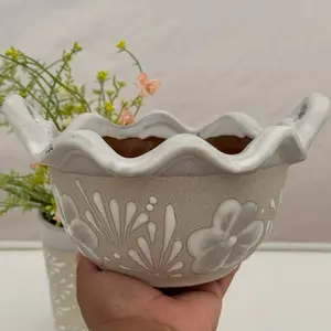 Barro Talavera Mexican Cazuelita Bowl White 7" Handcrafted Ceramic Soup Bowl Eco-Friendly Rustic Charm Unique Design