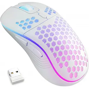 Wireless Lightwelght Gaming Mouse, Urtra-LightHoneycomb Shell, 2.4g Wireless Rechargeable RGBBacklight, 6 Buttons, Adjustable 3200 Dpl, USB Recelver