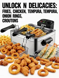 “3QT Deep Fryer 3 Baskets | Fry Fries + Chicken + Tempura AT THE SAME TIME  | Food-Grade Stainless Steel”