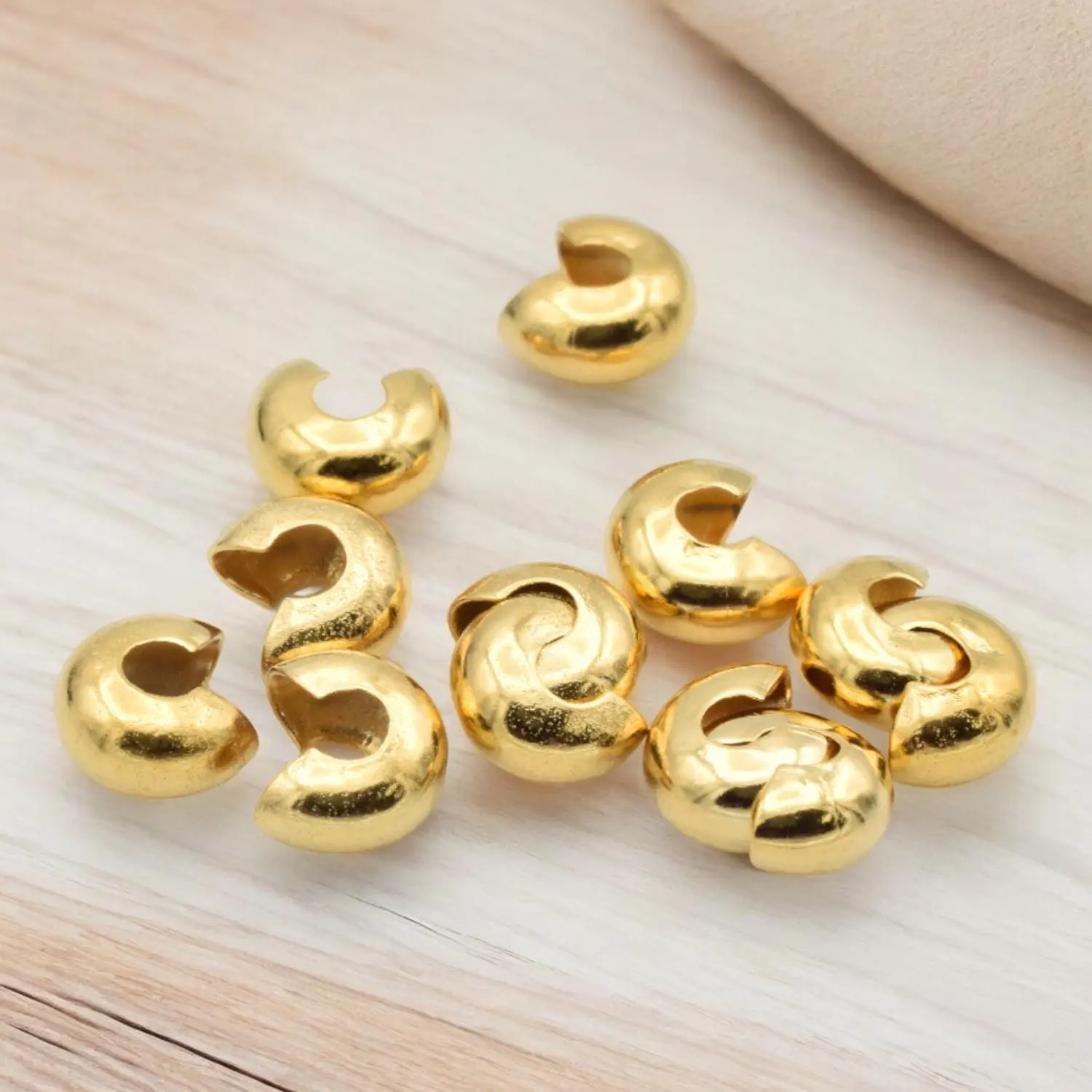 Gold Stainless Steel Crimp Cover beads for jewelry making DIY crafts Wholesale 12pcs/pk