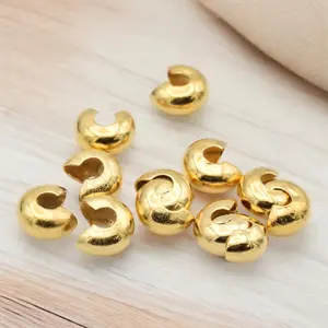 Gold Stainless Steel Crimp Cover beads for jewelry making DIY crafts Wholesale 12pcs/pk