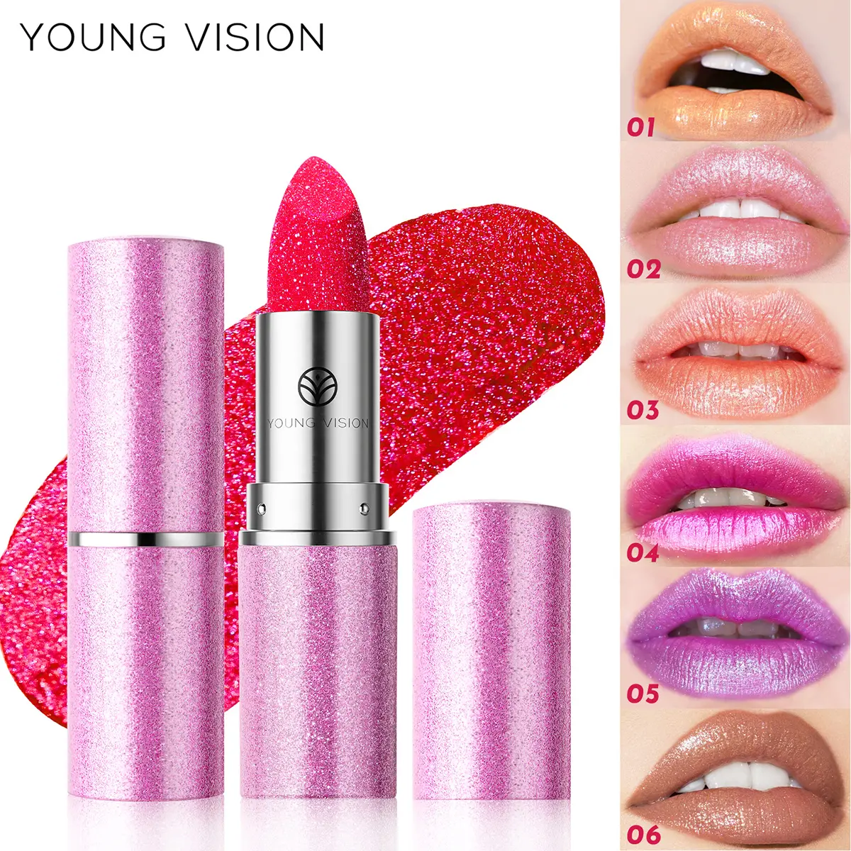 Young Vision 2-Piece Glam Glow Chameleon Lip Color Set - Lightweight Lipstick & Lip Gloss, Mood-Adaptive Cosmetic with Vibrant Shine, Pearlescent Sheen, Radiant Finish, Long-Wearing, Contains Micas, Makeup, Shimmer, Glossy, Smooth, Long Wear, Everyday Use