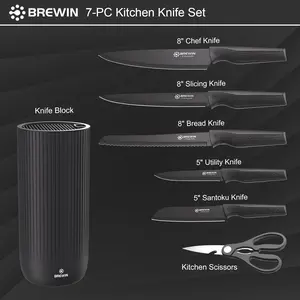 Knife Set, Brewin Kitchen Knife Set, Knives Set for Kitchen, Universal Knife Block, Utility Knife Block Set, New Home Essentials, Apartment Essentials, Dishwasher Safe
