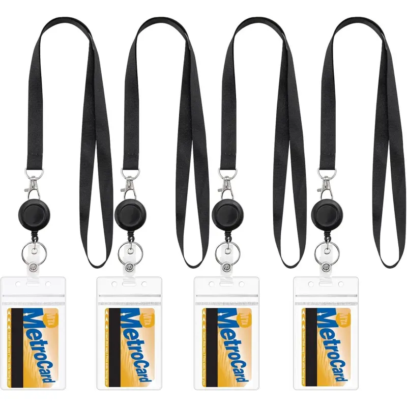 4 Pack Retractable Lanyard with Badge Holders for ID Card Badges & Cruise Ships Cards - Hands-Free & Waterproof Badge Holder with Lanyard and Badge Reel Clip for Commuters, Office ID, Work Badge Reel