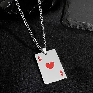 Bold Ace of Spades  Tag Necklace, Cool Playing Card Pendant Chain