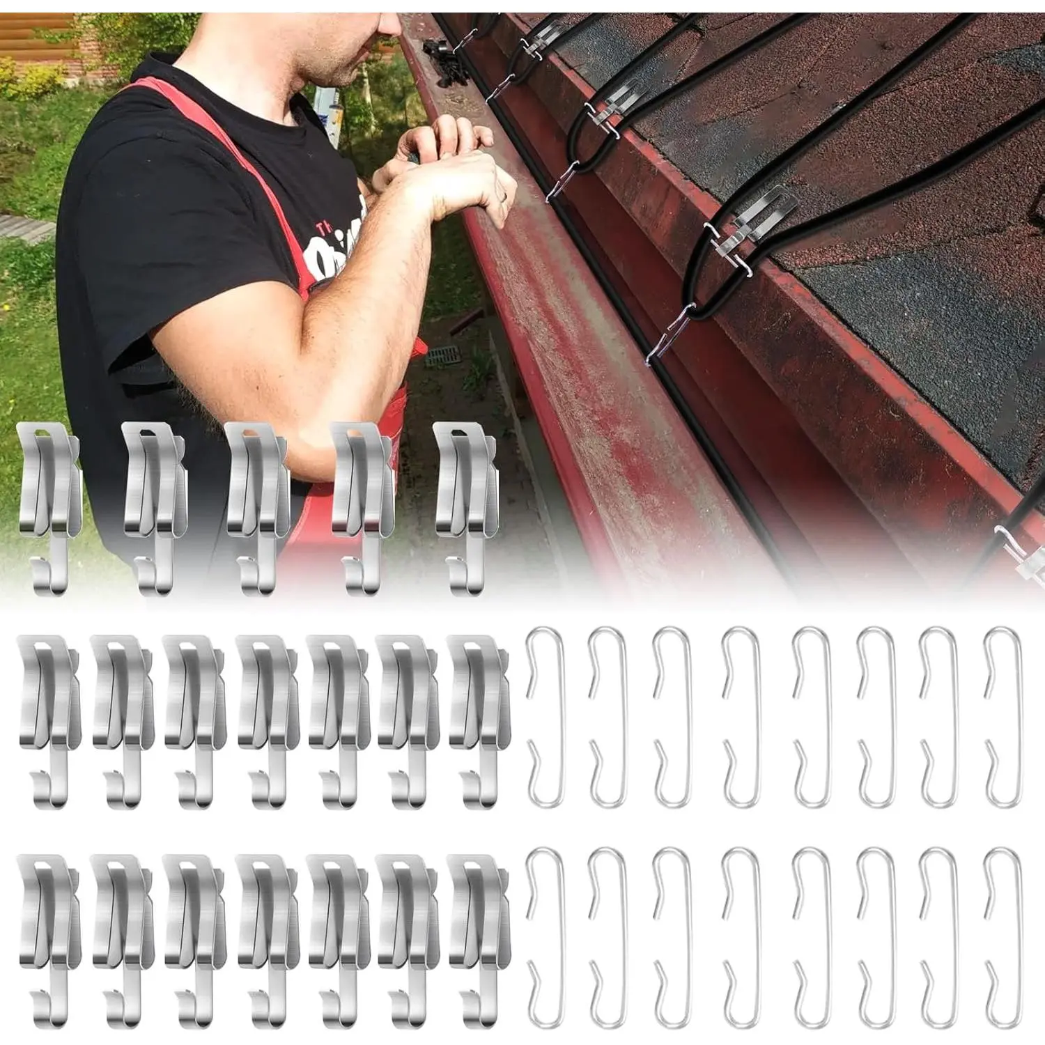 Roof Deicing Ice Melting Heating Cable Set, 41 Pieces Snow Removal Tool with 16 Spacers, 19 Clips, Set of 38 for Roof Maintenance
