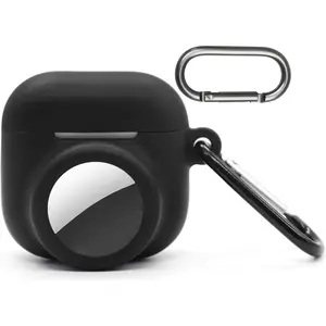 for Airpods 4th Generation Carrying Case with airtag Holder Cover,Silicone GPS Tracker Cover Holder for airtag,Soft Shock-Proof Anti-Scratch Anti-Lost,Black