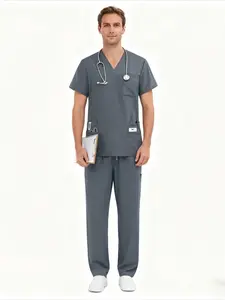 2Pcs Workwear Redefined Mens Scrubs Set Comfort Meets Style Short Sleeve Tops And Pants For Nurses And Doctors