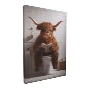 Highland Cow Pattern Canvas Framed Painting,  Modern Wall Art Painting, Wall Art Decor for Home Interior Living Room Bedroom Office, Ornaments, Indoor Decoration