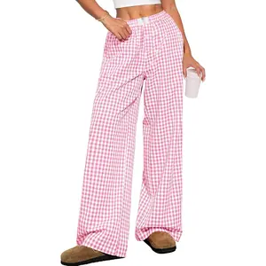 Women's Gingham Pants - Casual Lounge Pajama Bottoms for Home Sleep Resort Wear 2026