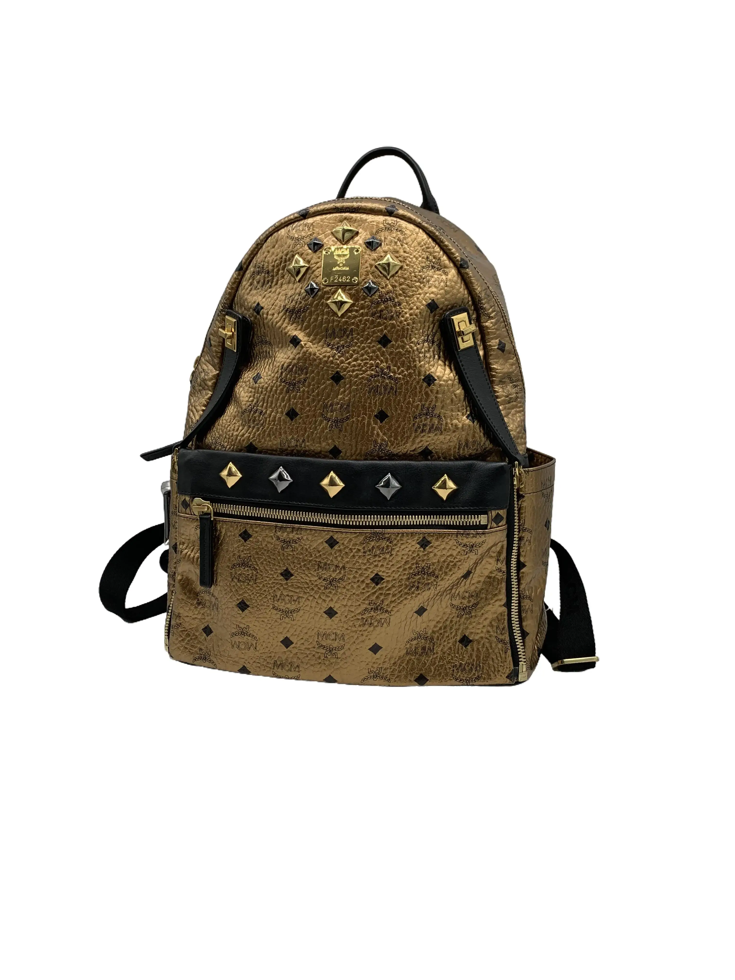 Pre-owned MCM Metallic Gold Monogram Studded Large Backpack/fyEE06606007/6007