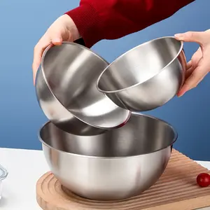 A Set of 3 Stainless Steel Mixing Bowls, Large Capacity Multi-size Kitchen Bowls for Salads, Noodles, and Storage, Durable Food Preparation and Storage Equipment.