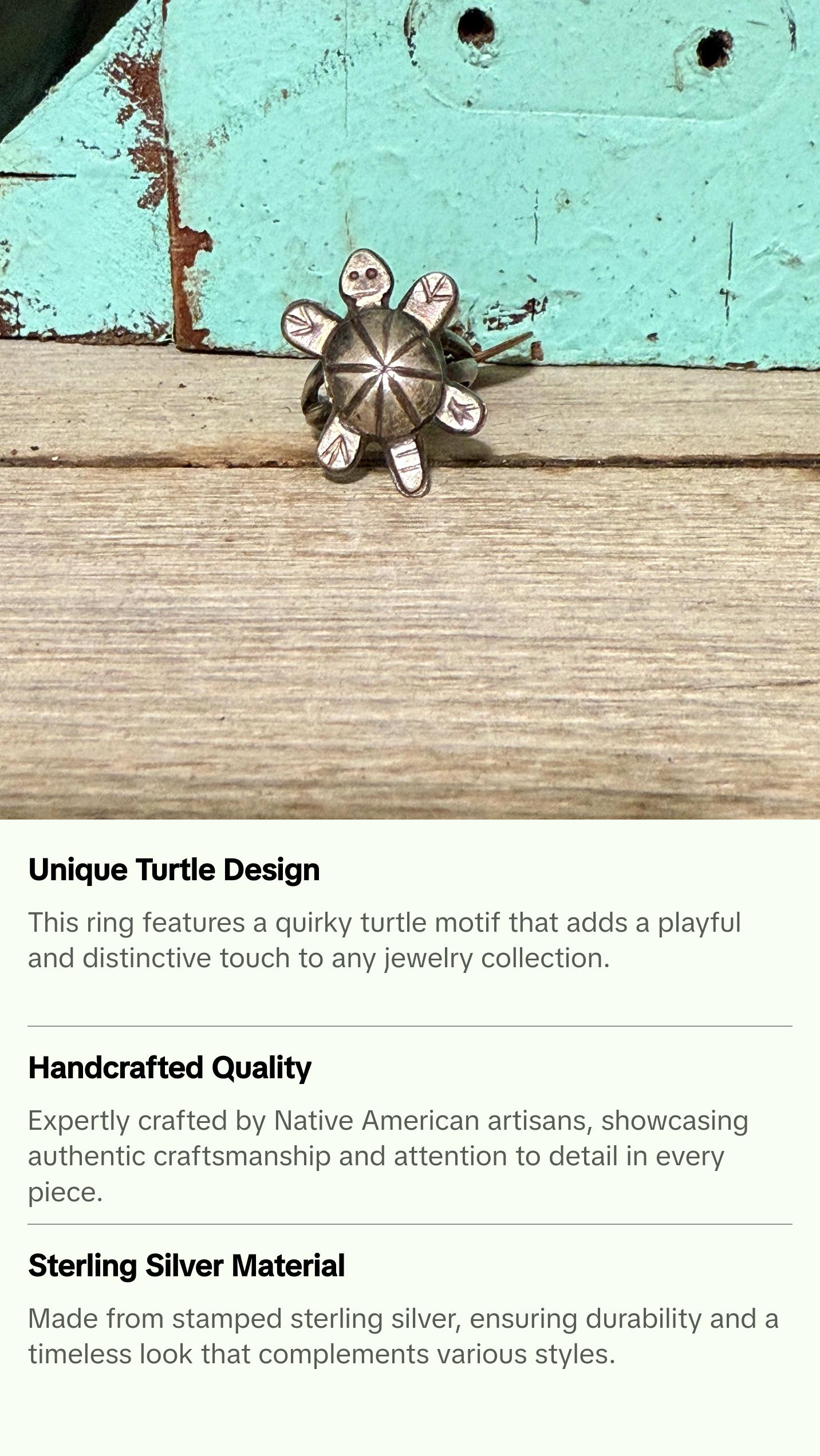 Size 3 Vintage Sterling Silver Turtle Ring