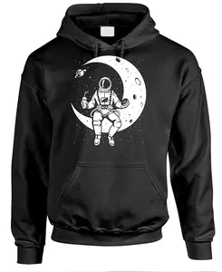 Live Nice Men's Pullover Hoodie - Astronaut Nasa Moon Space Theme, XL Black
