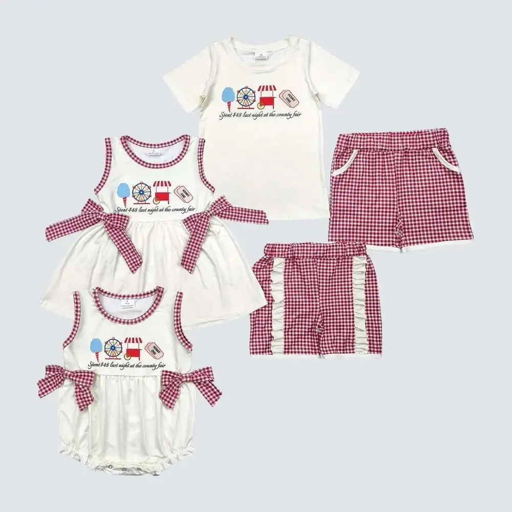 Adorable Boy & Girl Matching County Fair Kids Outfits Summer Casual Set