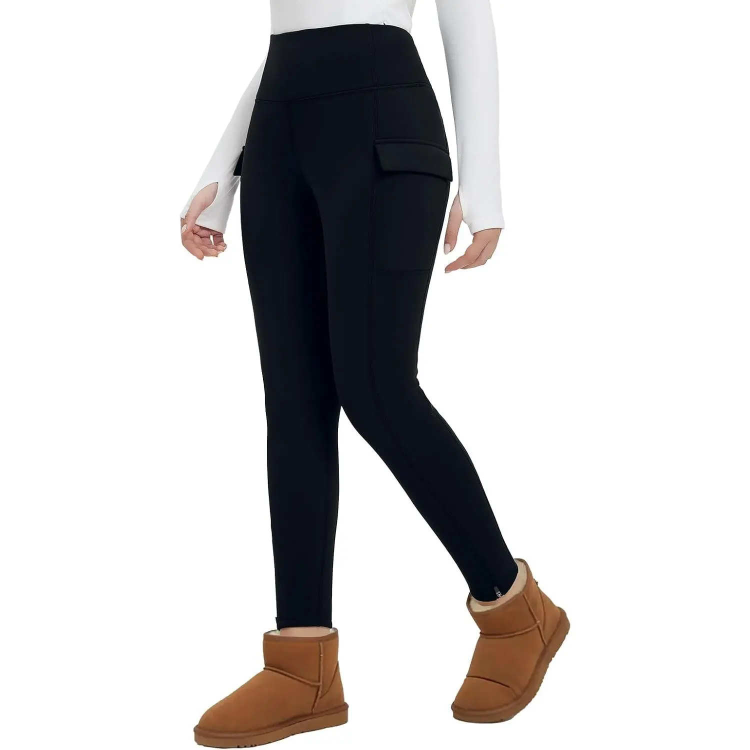 Baleaf Women's 25inch Thick Fleece-Lined High-Waisted Warm Thermal Leggings - Plain, Sport-Ready Athletic & Compression Garment Sports Leggings for Winter Snow Skiing, Womens Fitness Use