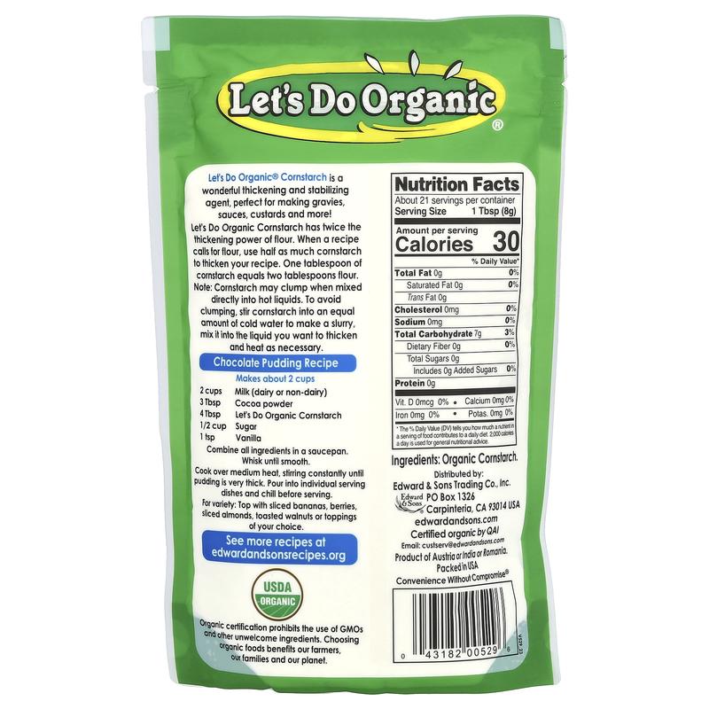 Edward & Sons Let's Do Organic, Organic Cornstarch, Gluten Free, 6 oz (170 g)