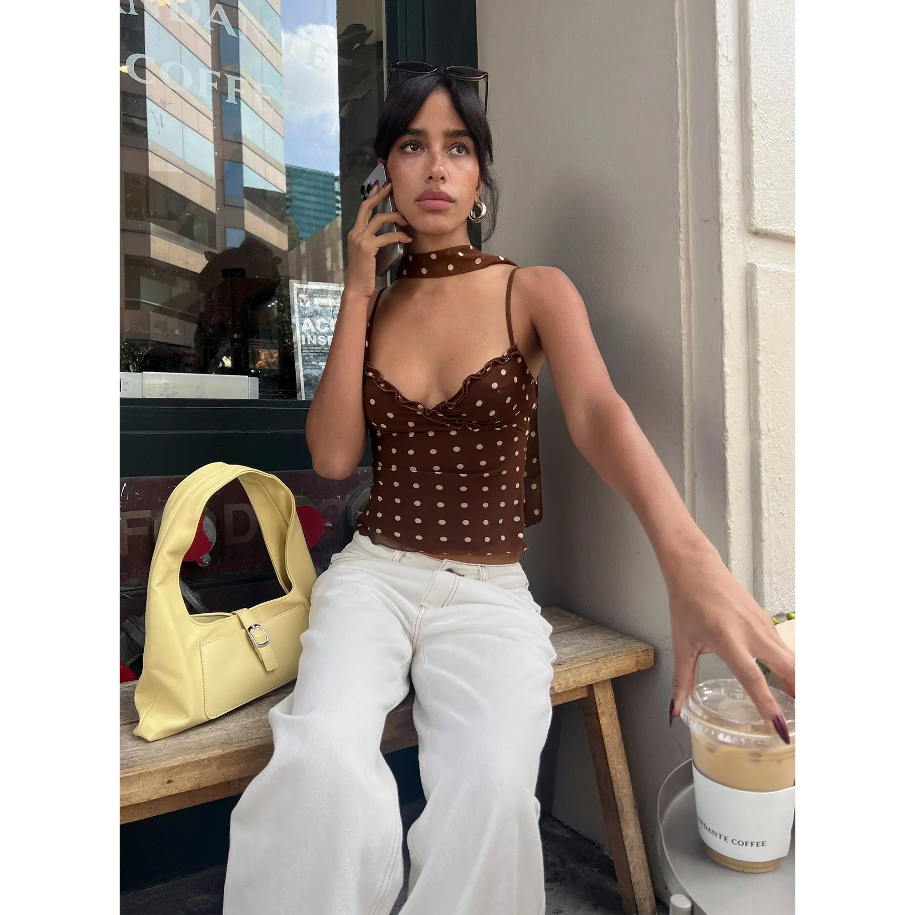 brown polka dot scarf top - TikTok Shop