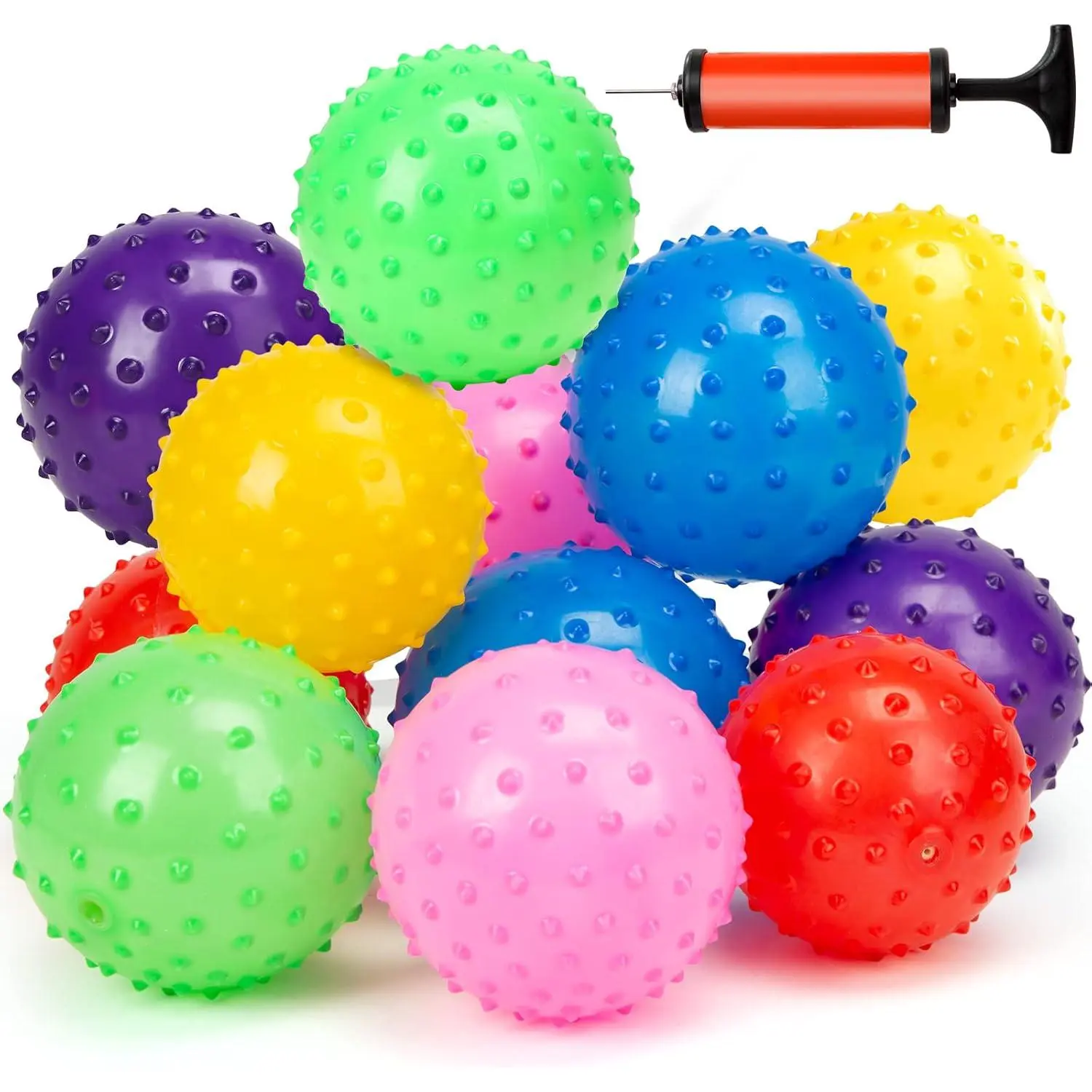 001 ZC  Bounce Ball, 12 Pack Sensory Massage Balls with Air Pump, for Stress Relief, Adult Sensory Toys & Kids Party Favors