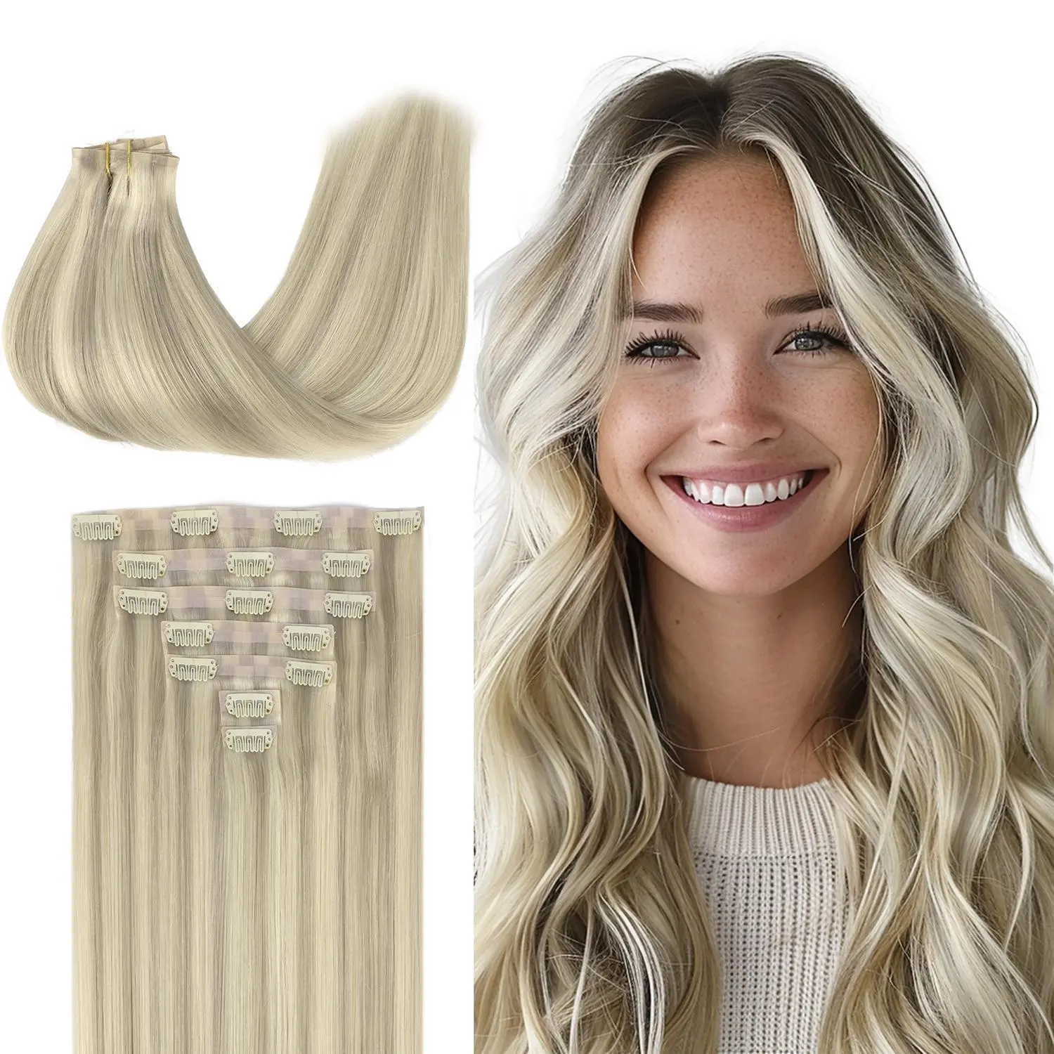 GOOGOO Hair Extensions 100g Seamless Clip in Human Hair Natural Straight summer hairstyles #TikTokShopSummerSale