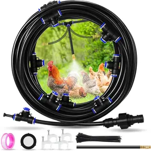 Chicken Coop Cooling System - 26FT Misting Cooling System For Poultry With 7 Adjustable Brass Mist Nozzle, Filter, Adapter, Backyard Chicken Cooling System Chicken Coop Accessories For Summer Heat