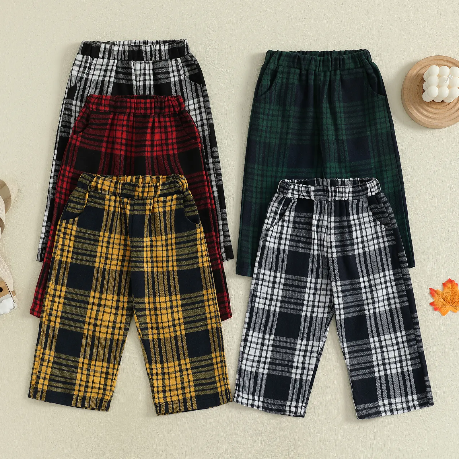 Unisex Toddler Plaid Gingham Pants - Elastic Waist, Pockets, Casual Clothing, Toddler Style, Comfortable Fit, Easy to Match, 1-5Y Baby Bottoms