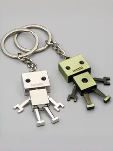 Cool Cute Moveable Metal Robot Keychain, Vintage Brass Silver Color Robot Key Ring, Tech Style Bag Decoration Gift for Men