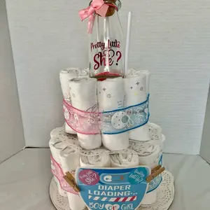 Gender Reveal Diaper Cake I Pick Girl with Two Sided Coin for Future Decision Perfect for Baby Shower