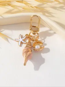 Shell & Starfish & Conch Design Keychain, Fashionable Keychain for Women & Men, Trendy All-match & Exquisite Keychain for Birthday Gift