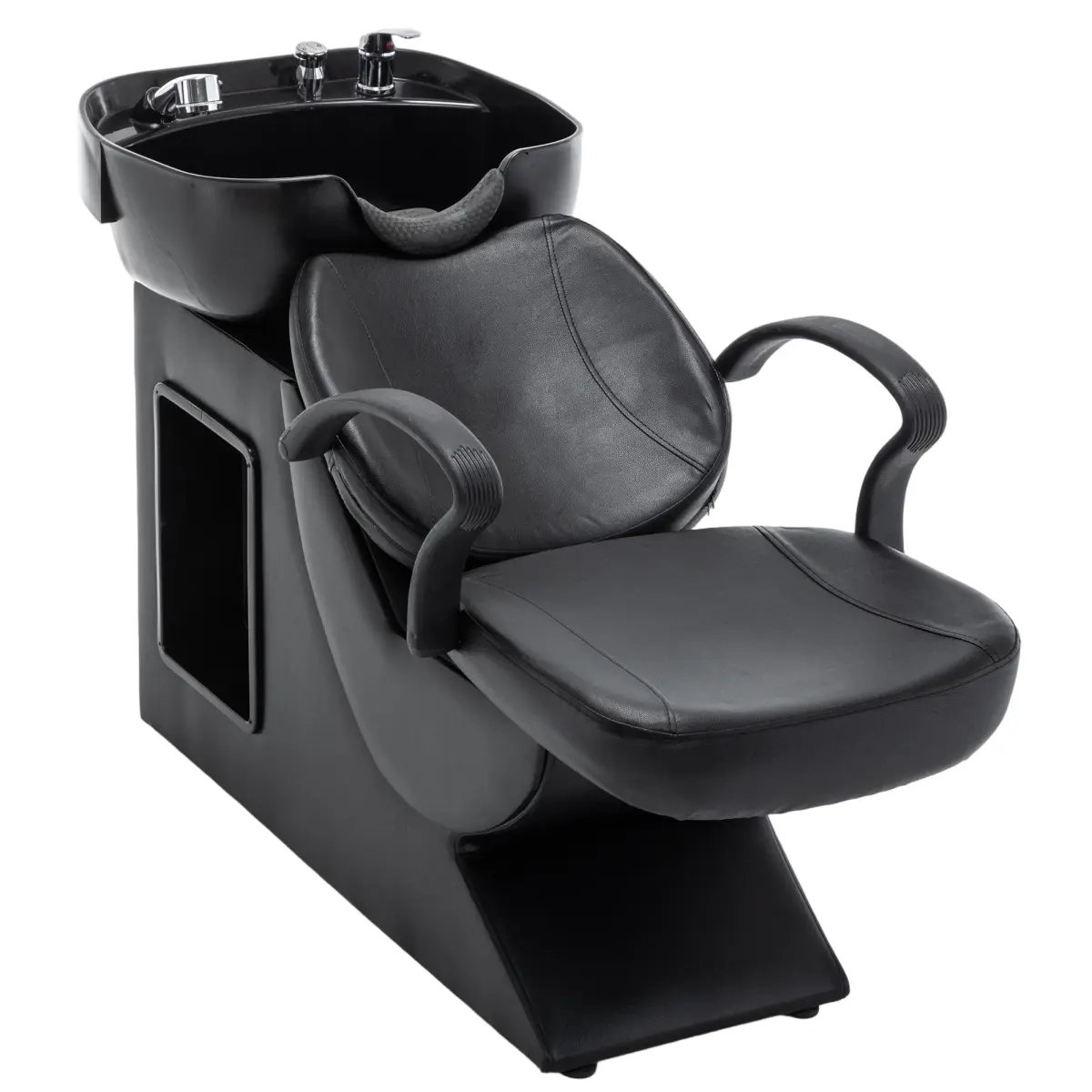 Shampoo Bowl and Chair Set for Salon, Hair Washing Station with ABS Sink & PU Leather Chair, Ergonomic Chair with Neck Rest, Side Storage, Hot/Cold Faucet & Sprayer for Spa Barbershop Beauty, Black
