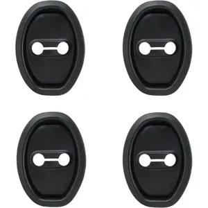 4pcs Silicone Car Door Latch Covers, Universal Door Cushion Slam Stopper Strike Protective Lock Guard Protector for Noise Reduction & Shock Absorber Fits Most Cars SUVs Trucks (Black) door latch lock cover