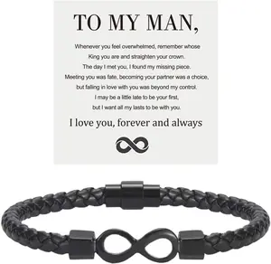To My Man, Infinity Leather Bracelet Husband Gifts from WifeI Love You Forever and Always Bracelets Boyfriend Anniversary Birthday Christmas Fathers Gifts for Men Son Grandson