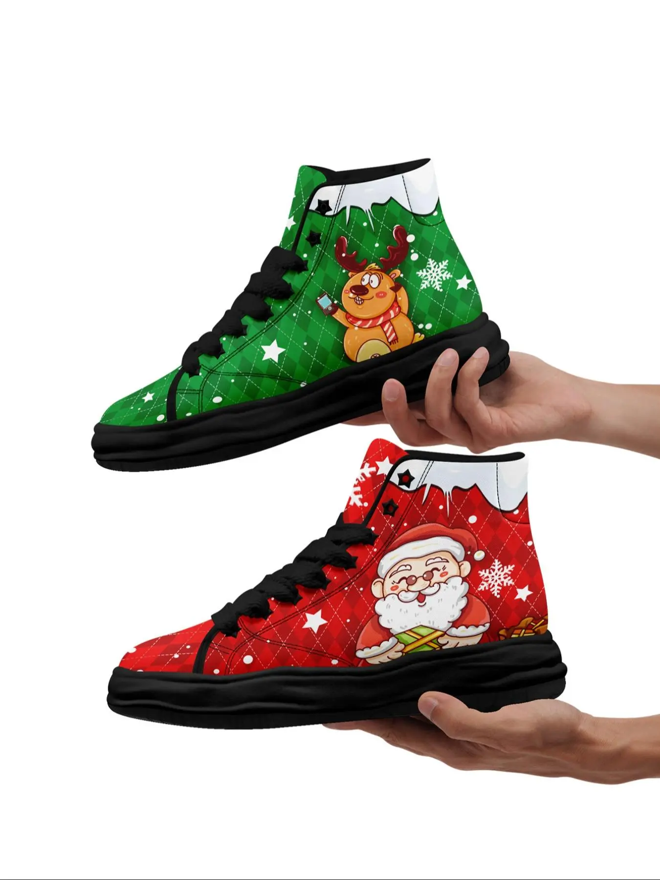 Men's Christmas Themed High Top Shoes, Casual Comfortable Breathable Lace Up Non-slip Sneakers, Fashionable Sports Shoes for Daily Wear