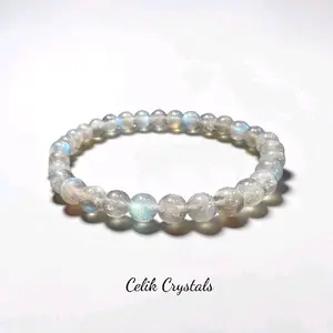 Labradorite Bracelet - Unisex Stretch Bead Crystal Bracelet with Natural Stones, 6mm, 8mm, Rare Quality Handmade