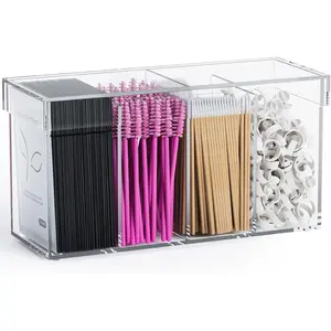 Lash Extension Organizer with Lid,  Lash Organizer for Lash Techs, Lashes Supplies Container for Vanity with Anti-Slip Pads, Clear Storage Box for Eyelash Tools Makeup Brush Hair Accessories