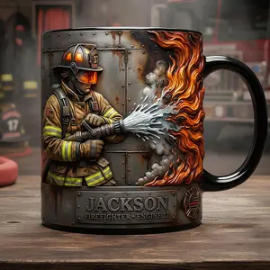 Firefighter Tribute Coffee Mug, Personalized Firefighter Name Mug, Firefighter Hero Coffee Cup – Custom Name Accent Mug, Firefighter Theme Ceramic Mug for Firefighters, First Responder Appreciation Gift, Firefighter Pride Aesthetic Mug