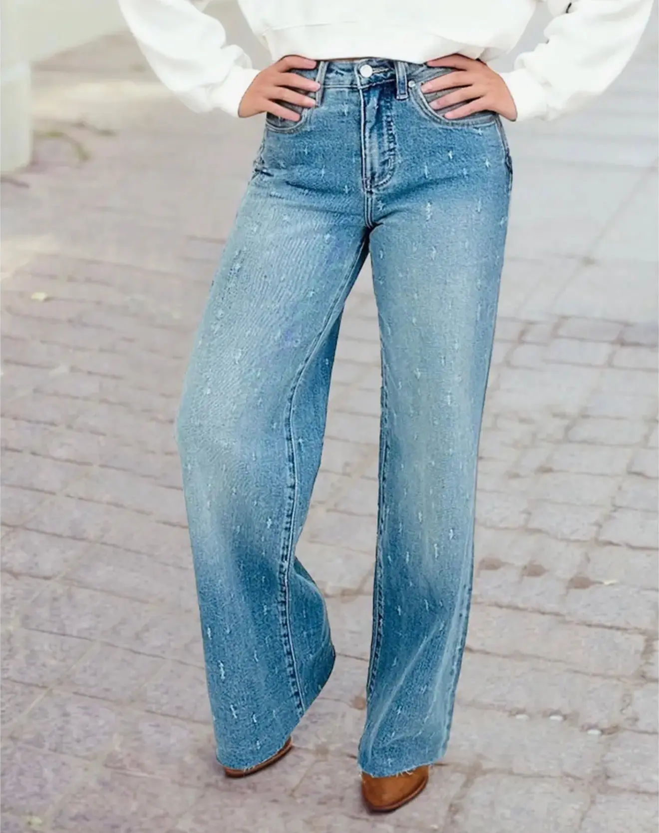 Distressed Detail Tummy Control Raw Hem Jeans