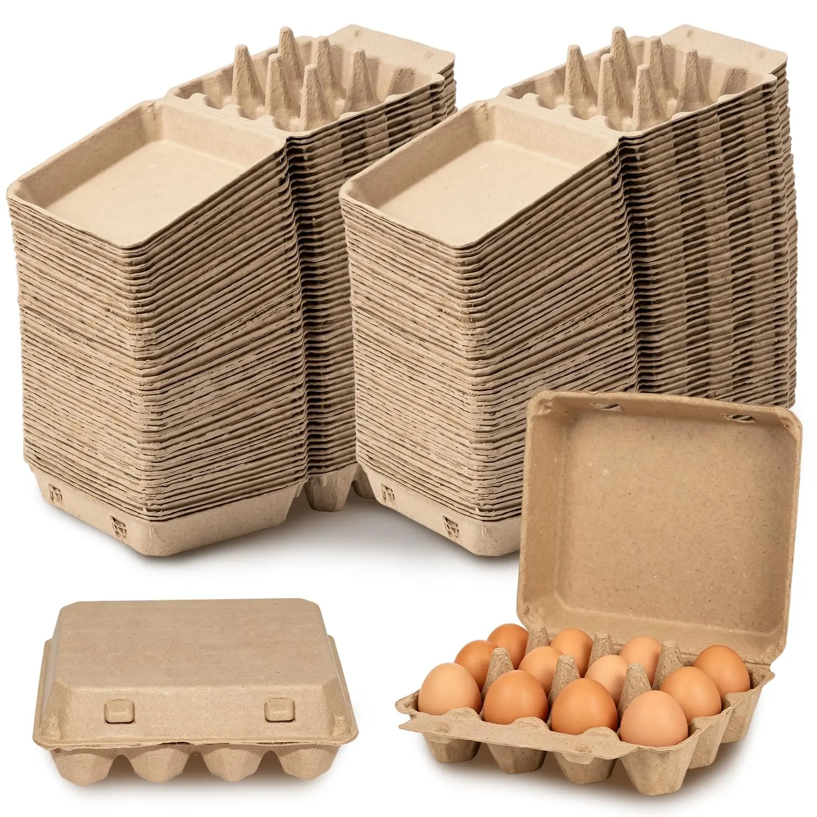 200 Pack Egg Cartons Bulk, 3x4 Style Natural Color Cardboard Egg Cartons | Blank Kraft Brown Egg Storage Containers for Chicken Eggs, Farms, Markets, Kitchen and Craft Use