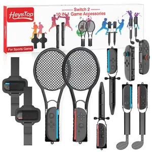 HEYSTOP Switch 2 10-in-1 Sports Game Accessories Kit - Tennis Rackets, Golf Clubs, Grips & Steering Wheels for Sports/Racing Games