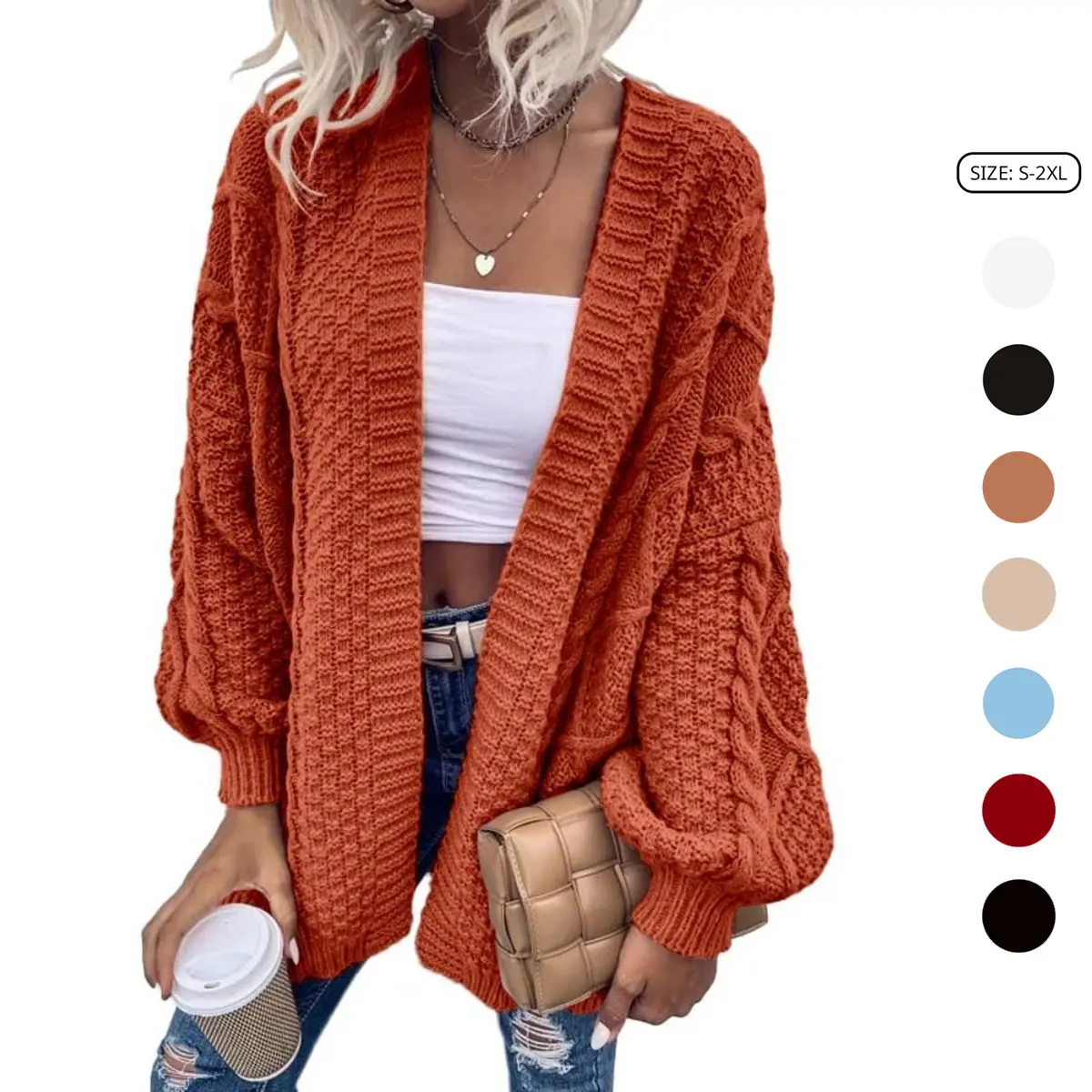 Imily Bela Womens Oversized Cardigan Sweaters Open Front Cable Knit Lantern Long Sleeve Chunky Outwear Coats Winter Knitwear