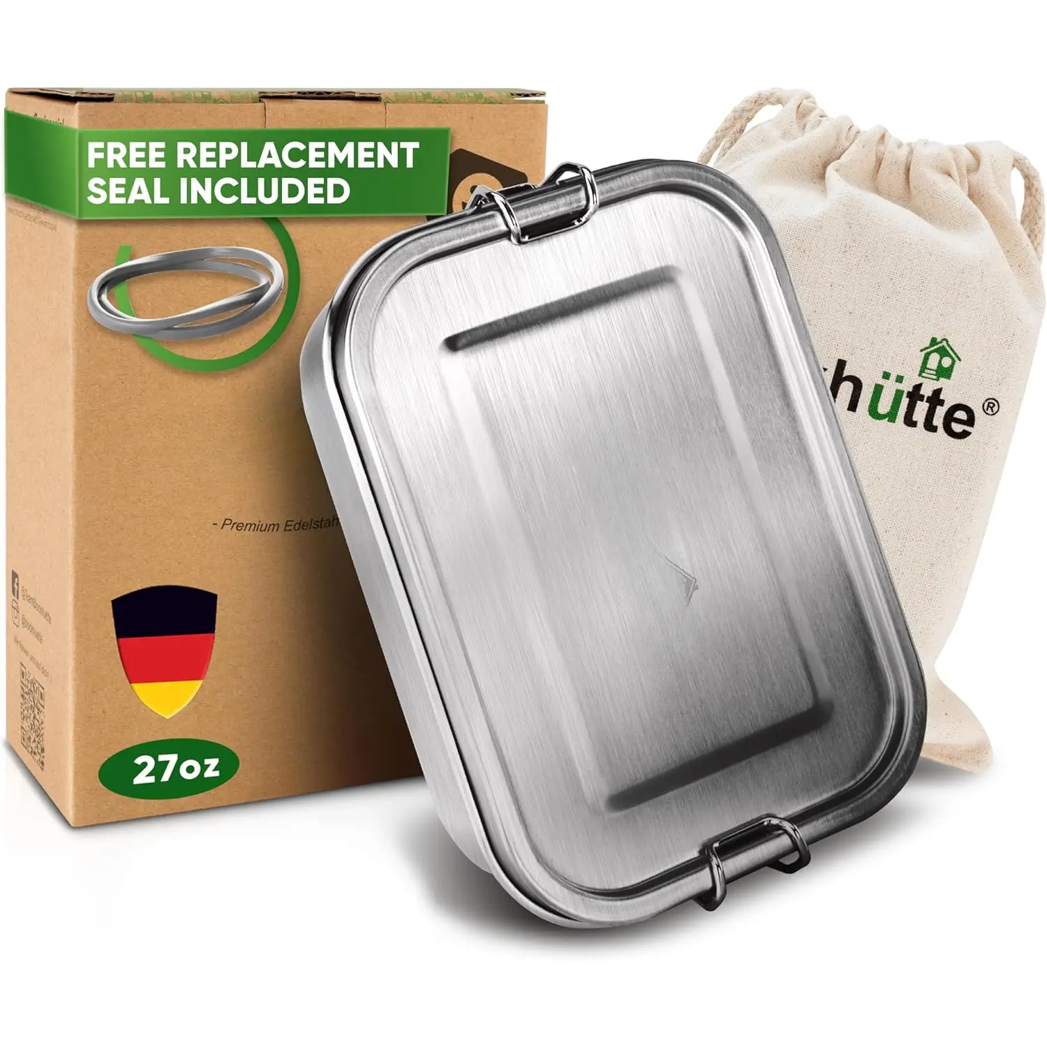 Stainless Steel Lunch Box I 27oz I with free sealing I Bento Box 3 Compartments, Leak-Proof  Containers, Metal Lunchbox for Travel & Work,  Meal Storage Solution