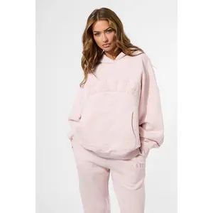 Kaiia Studio Borg Slogan Oversized Hoodie Pink Chai