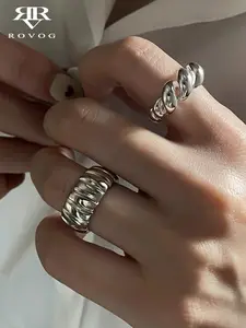 Women's Elegant Open Ring Set, French Style Metal Twisted Design, Casual Fashion Jewelry for All Seasons, 2-Piece Set, Adjustable Rings, Stacking Rings