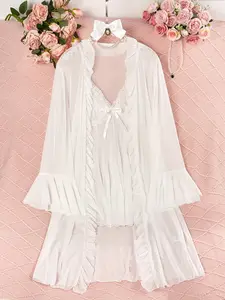 Women'S Elegant Lace Nightgown - Sexy Halter Neck Dress with Mesh Robe, Soft Lace Sleepwear for Women, Formal & Casual Home Wear