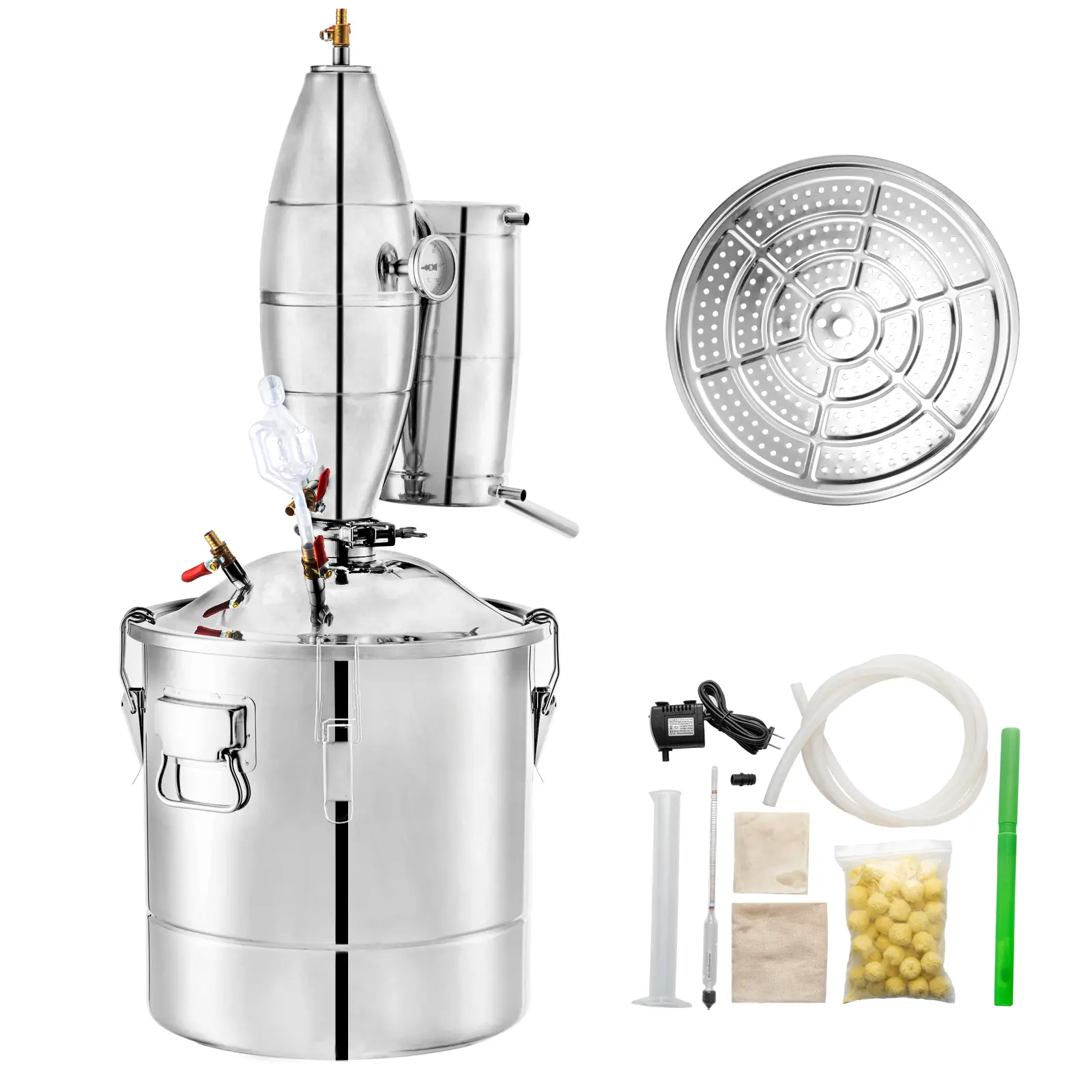 50L 13.2Gal Water Alcohol Distiller 304 Stainless Steel Alcohol Still Wine Making Boiler Home Kit with Thermometer for Whiskey Brandy Essential, Sliver