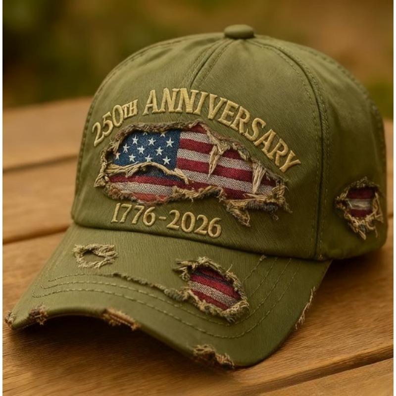 1776-2026 250th Anniversary Baseball Cap – Distressed Denim American Flag Embroidery, Vintage Patriotic Hat for History Buffs & Outdoors