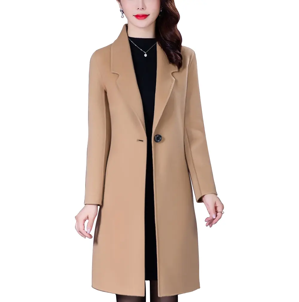 Aprsfn Women's Mid-Length Pea Coat Single-Breasted Windproof Fall Coat Formal Black