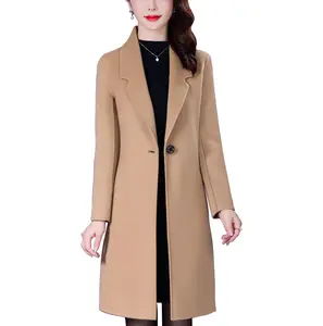 Aprsfn Women's Mid-Length Pea Coat Single-Breasted Windproof Fall Coat Formal Black