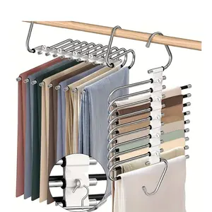 Upgraded 5-Layer Wave Pants Hanger - Multifunctional Space Saving Closet Solution for Leggings, Slacks & Accessories - Seamless Non-Slip S-Type Organizer Rack